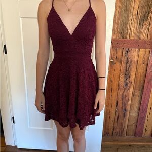 Honey and Rosie Burgundy Fit and Flare with Lace Back for Cocktail